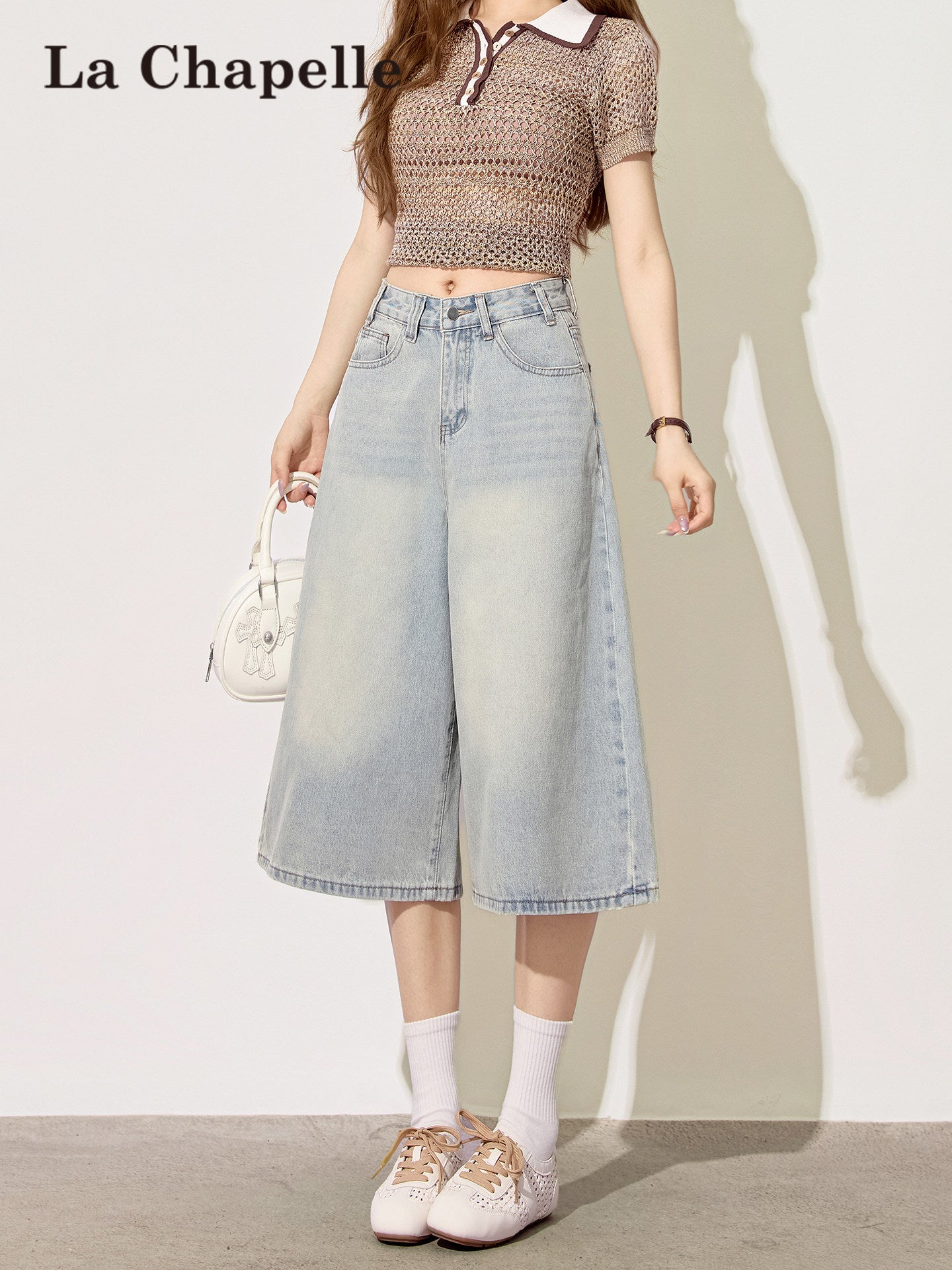 Light Blue High-Waisted Cropped Denim Shorts