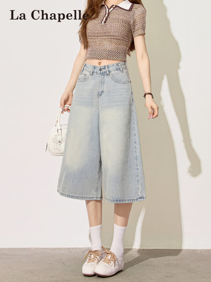 Light Blue High-Waisted Cropped Denim Shorts