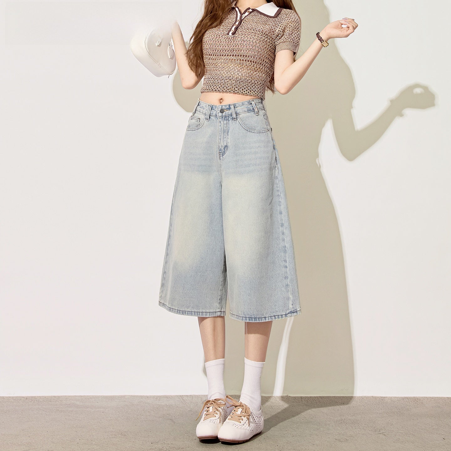 Light Blue High-Waisted Cropped Denim Shorts
