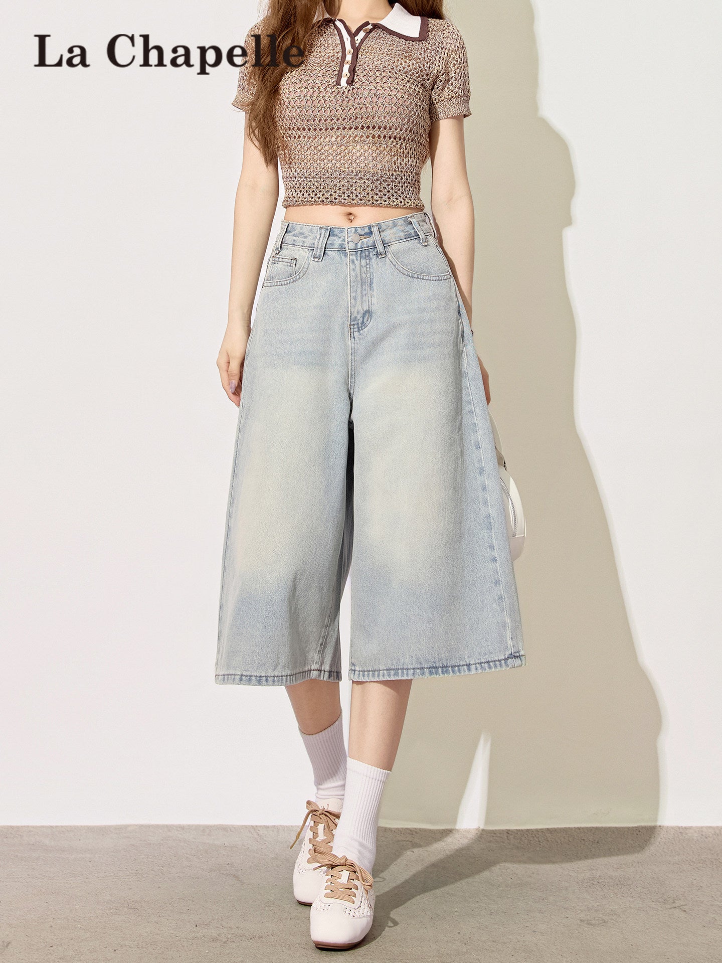 Light Blue High-Waisted Cropped Denim Shorts