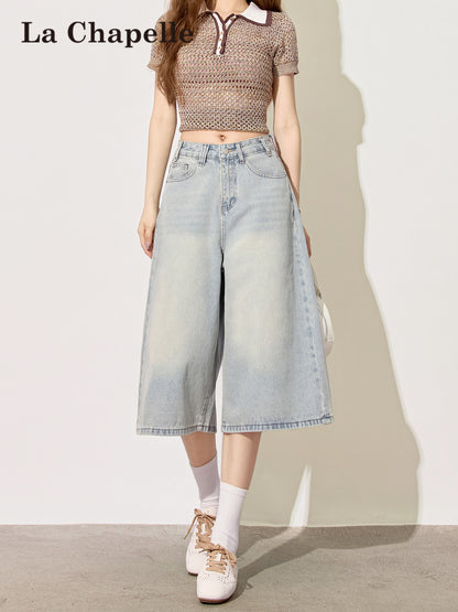 Light Blue High-Waisted Cropped Denim Shorts