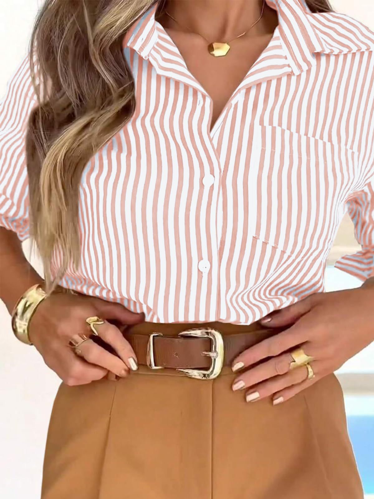 Womens Striped Button Front Shirt
