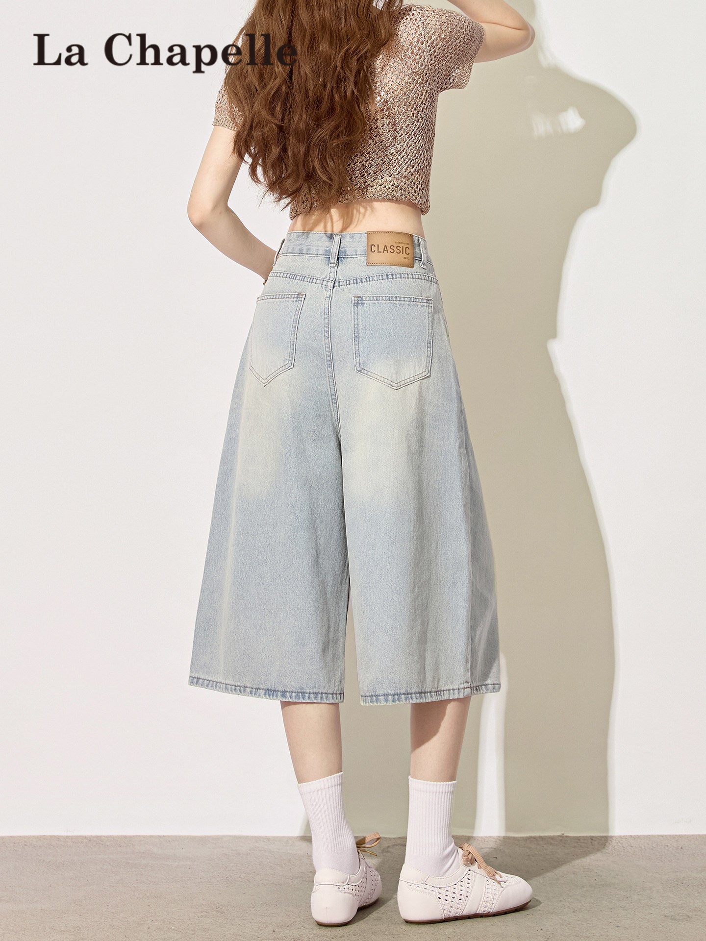 Light Blue High-Waisted Cropped Denim Shorts