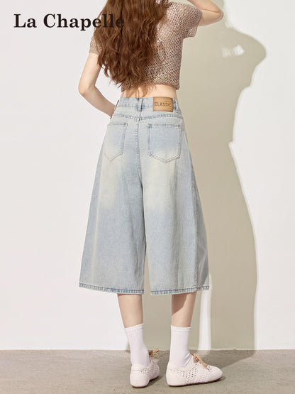 Light Blue High-Waisted Cropped Denim Shorts