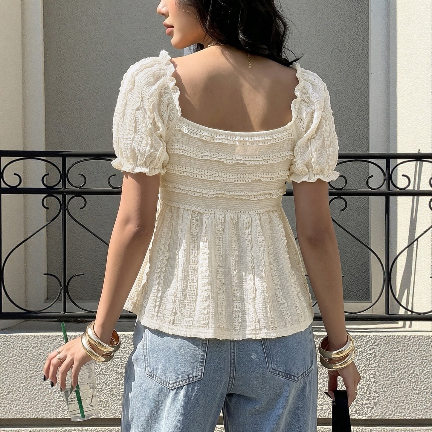 V-Neck Puff Sleeve Blouse