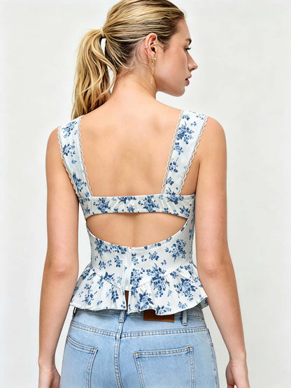Floral Lace Backless Top