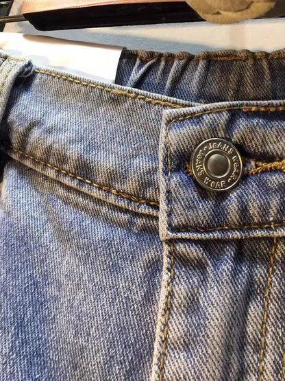 Womens High Waist Cargo Pocket Denim Shorts with Embroidered Patch