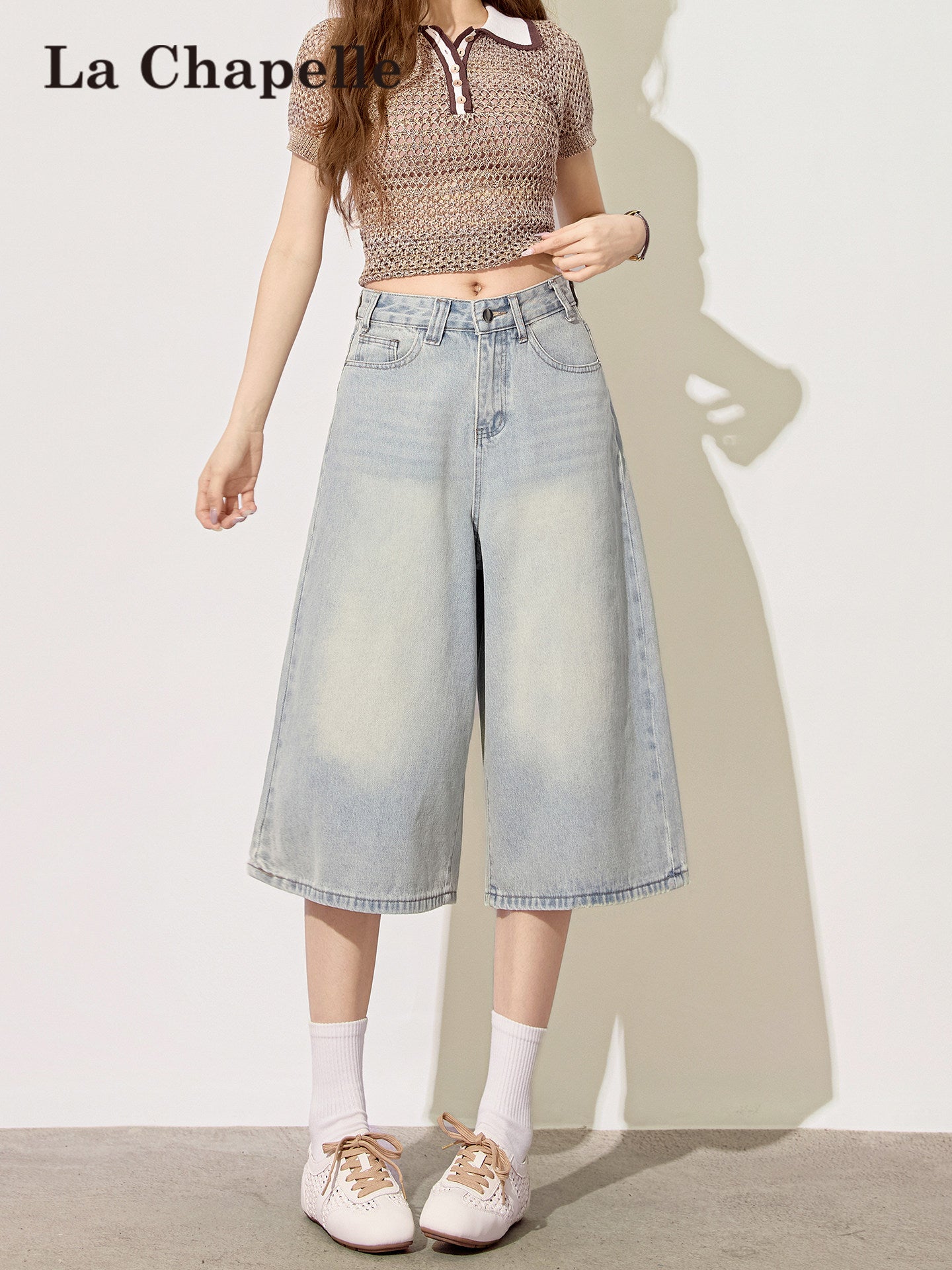 Light Blue High-Waisted Cropped Denim Shorts