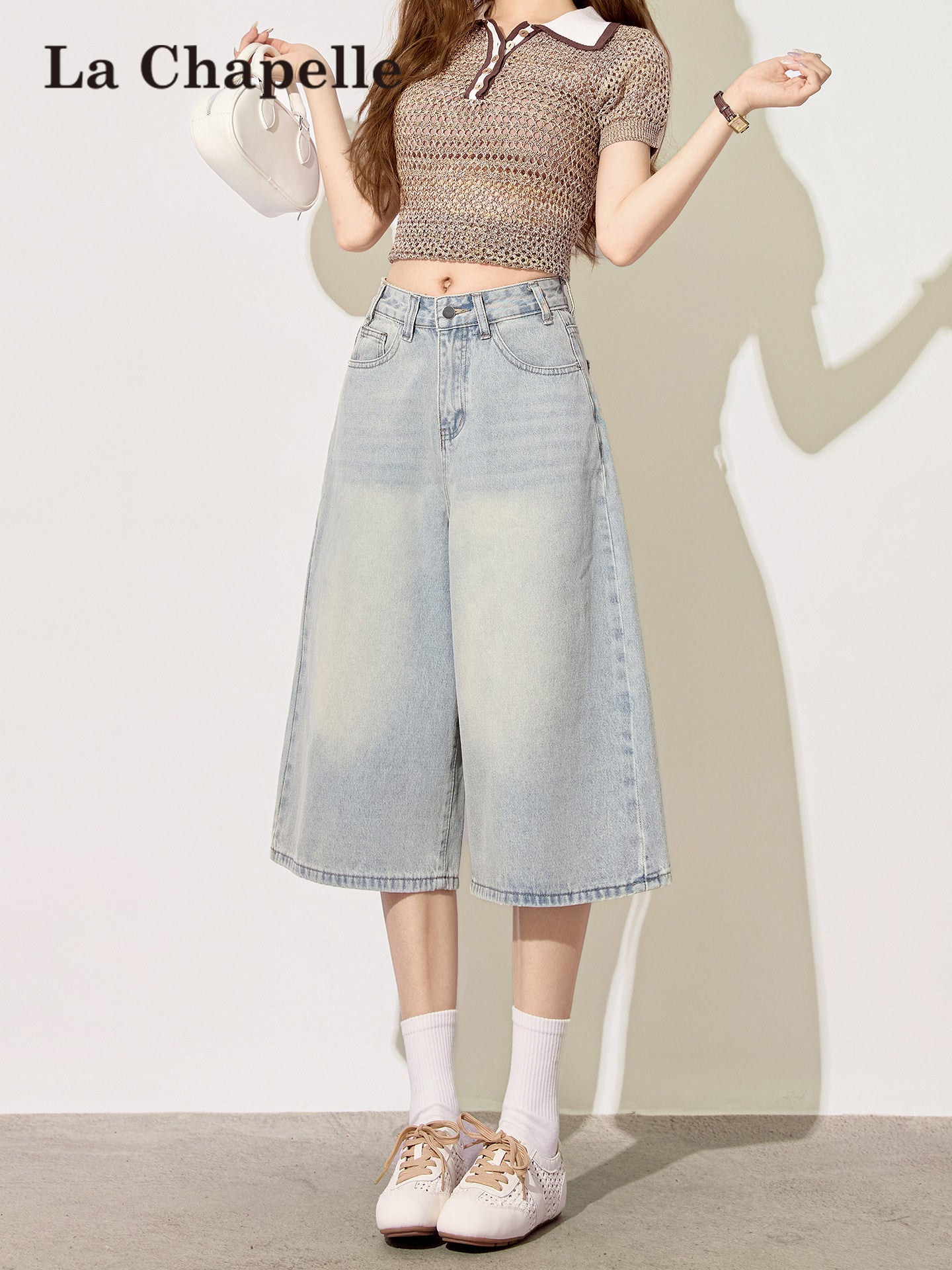 Light Blue High-Waisted Cropped Denim Shorts