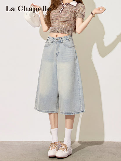 Light Blue High-Waisted Cropped Denim Shorts